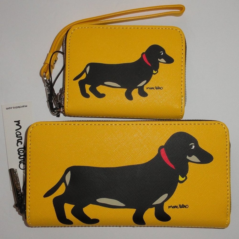 Marc Tetro Wallets, 2 NEW Vegan Leather, Dachshund yellow cool Wiener Dog, W89